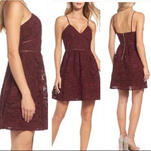 BB Dakota | Maroon Sutton Fit N Flare Lace Spaghetti Strap Adjustab Dress